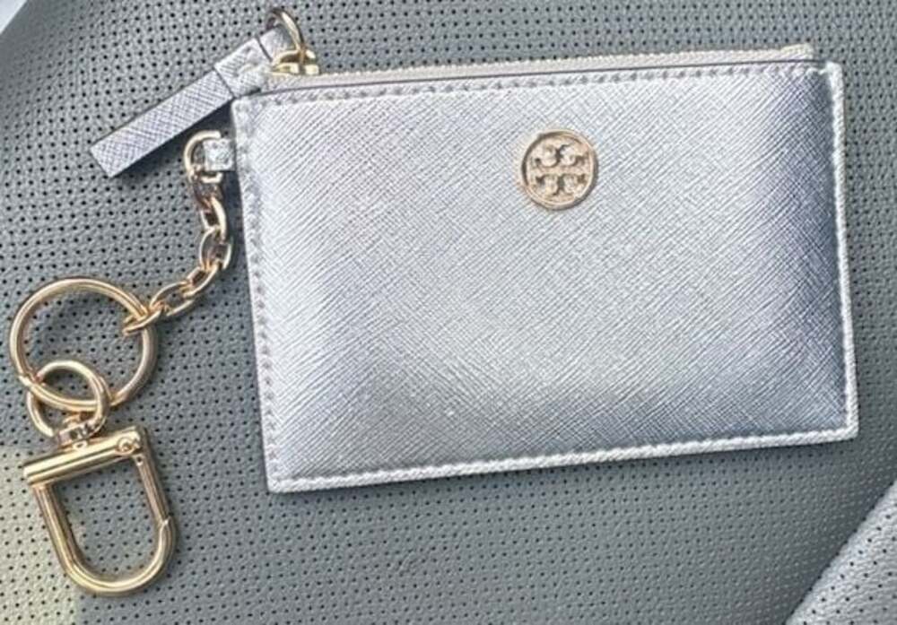 Tory Burch Robinson Card Case with Key Fob - Silver